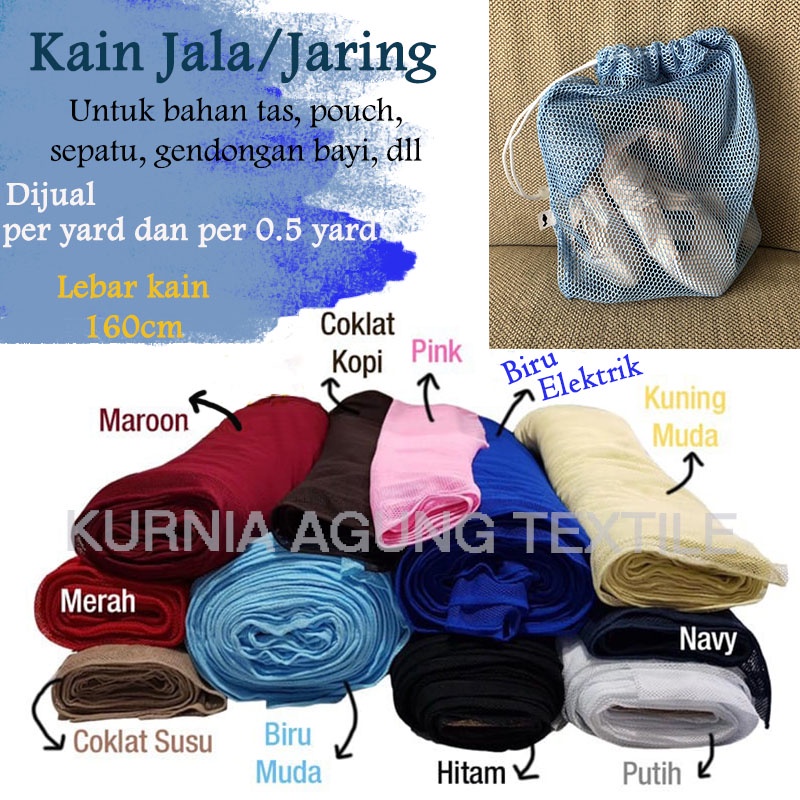 Kain Jala Jaring Poliester Warna Putih Lubang Kecil Meteran dan 0.5 Meter Bahan Tas Gendongan Bayi Sepatu Topi Lebar 160cm Murah Kualitas bahan Tebal Kuat Premium