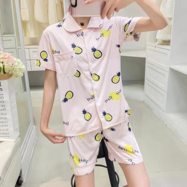 IMPORT baju tidur wanita celana pendek / piyama tidur hp / pajamas import / baju kancing bobo