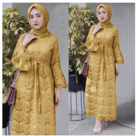 GAMIS YASINA BUSUI BRUKAT / MAXI DRESS BROKAT / DRES MUSLIM / GAMIS PESTA / GAMIS KONDANGAN / GAMIS LEBARAN / GAMIS M L XL