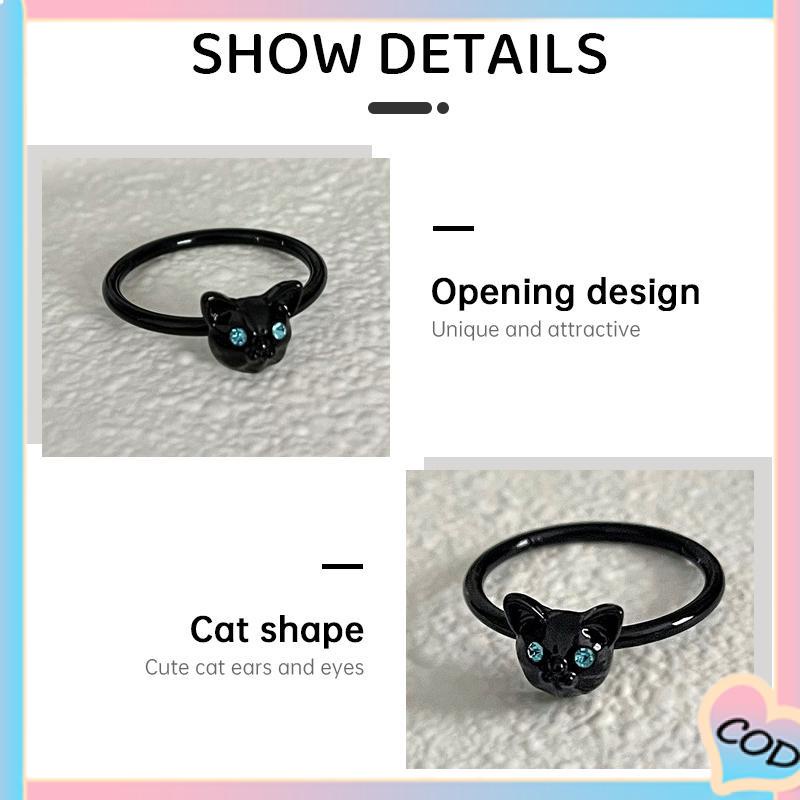 COD❤️ Cincin Kucing Hitam Wanita Trendi Desain Niche Cincin Jari Telunjuk Fashion Kepribadian Cincin-A.one