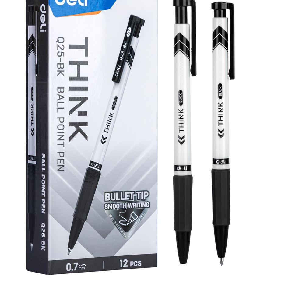 

Terlaku ♚ Deli Ballpoint Pen / Bolpoin Pulpen 0.7mm Tinta Hitam Biru Isi 12 pcs Bullet Tip Untuk Penulisan Halus Retracable EQ25!