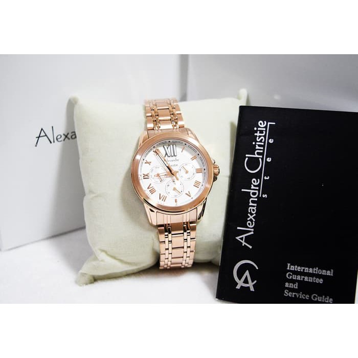 Jam tangan wanita alexandre christie original AC 2494BF FULL ROSEGOLD