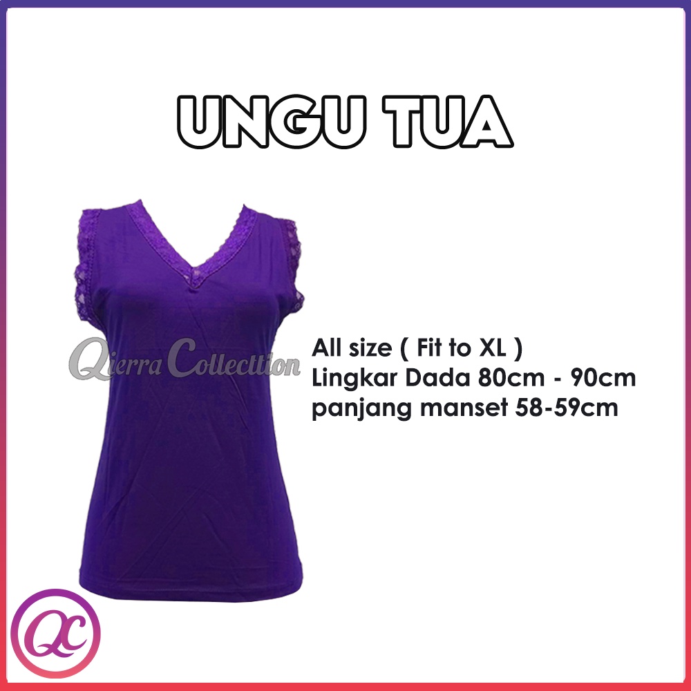 Tank Top Renda Kerah V Polos Warna All size Ready Stok-Ungu tua