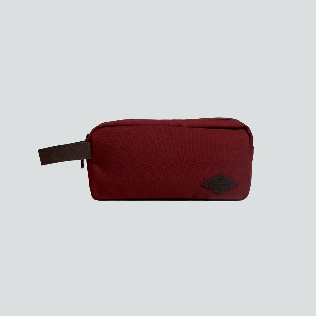 [PREMIUM] Tas Tangan Pria Wanita Handbag Eastmovin Rakia Pouch Cowok Maroon Bahan Kanvas TEBAL &amp; Kulit ASLI