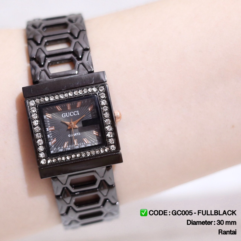 Jam tangan GUESS rantai wanita fashion cewek termurah grosir ecer stainless GR001-GC222 FULLBLACK