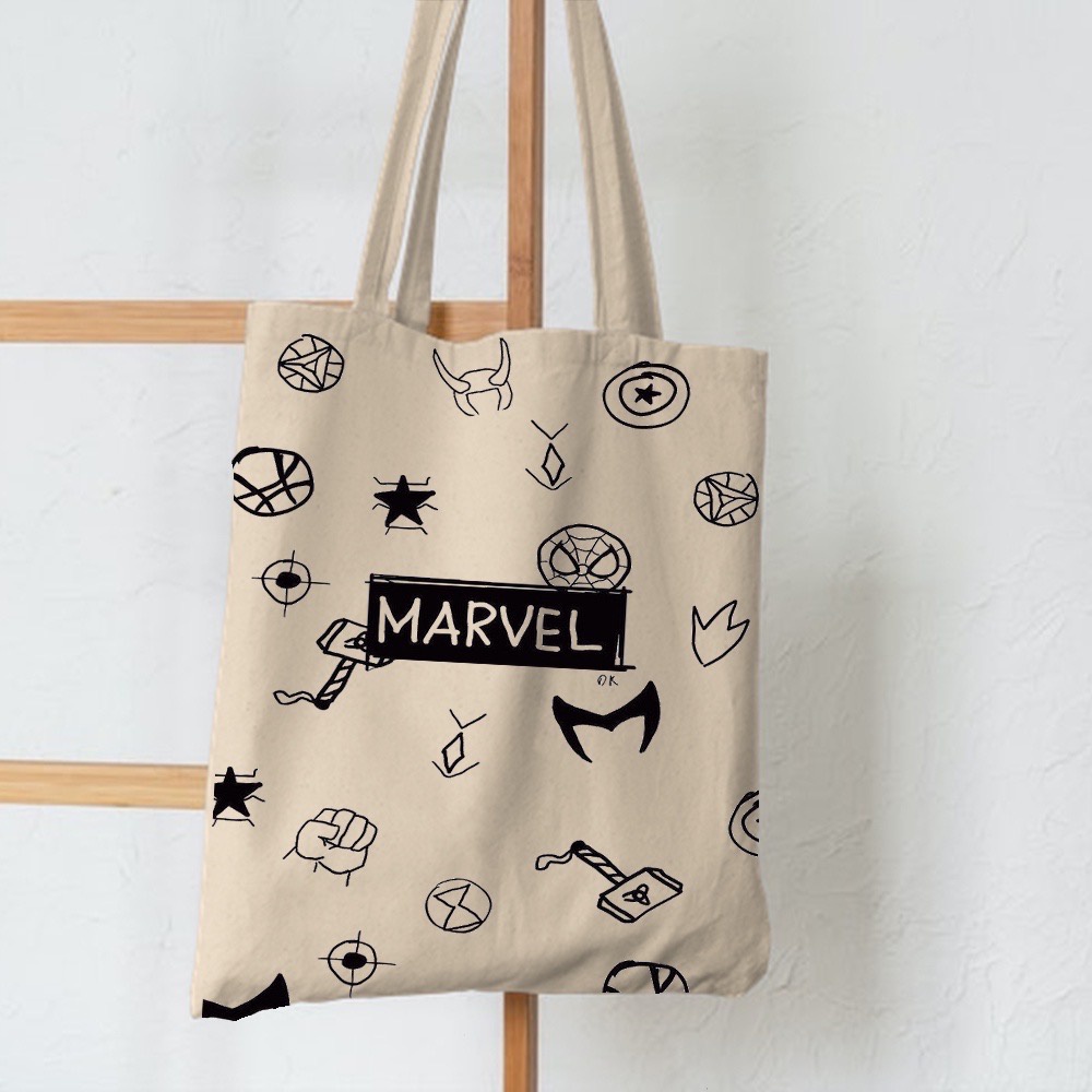 3.3 SALE PROMO 2022 TOTE TERBARU RESLETING TOTEBAG KPOP / TOTE BAG KPOP / KOREA / MARVEL / ICE CREAM TOTE UKURAN BESAR RESLETING KANVAS WARNA HITAM MARUN NAVY KREM