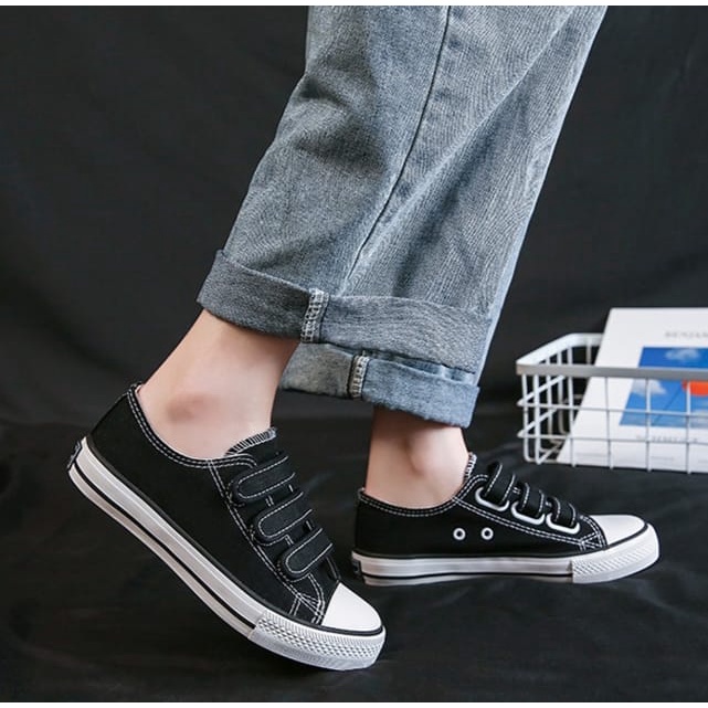 TOPGROSIR &quot;FREE BOX&quot;  LV0146 Sepatu Sneakers Kanvas Wanita Velcro Tanpa Tali Import Premium Quality