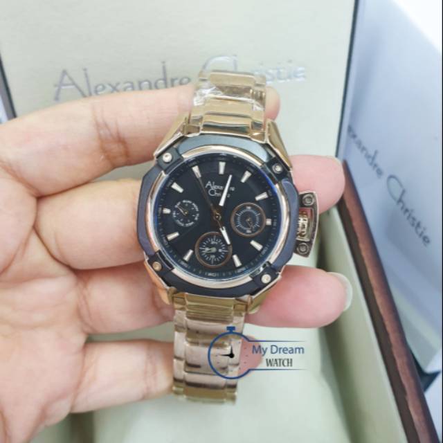 Alexandre Christie AC 6225 BF Gold Black jam tangan wanita alexander Cristie Original