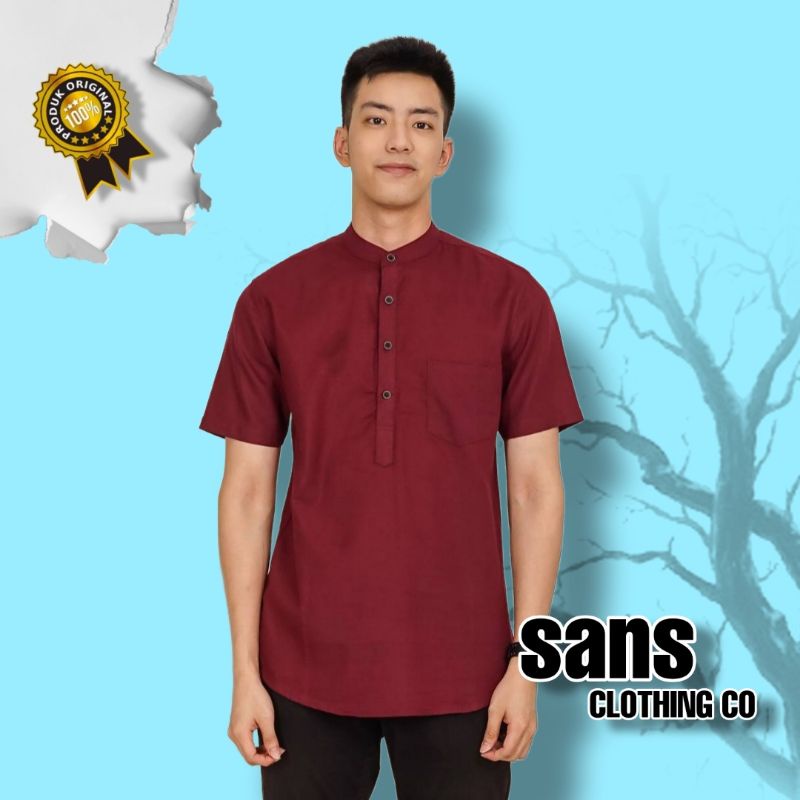 Kemeja Kerah Koko Shanghai Pendek MAROON E-1424D Sans Clothing Co.