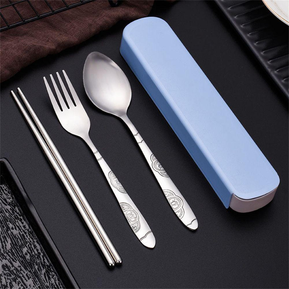 Solighter 3PCS Set Peralatan Makan Travel Reusable Garpu Sendok Sumpit Tempat Penyimpanan Cutlery Set