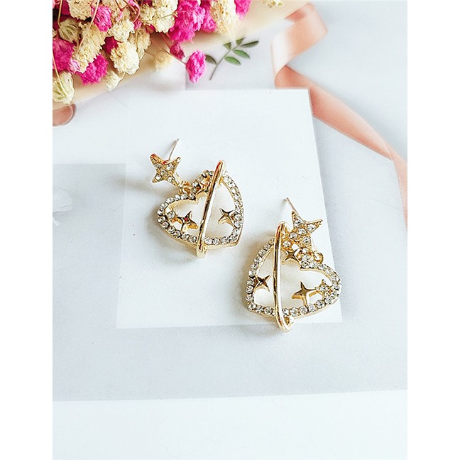 LRC Anting Tusuk Fashion Yellow Love Heart Earrings With Diamonds D64439