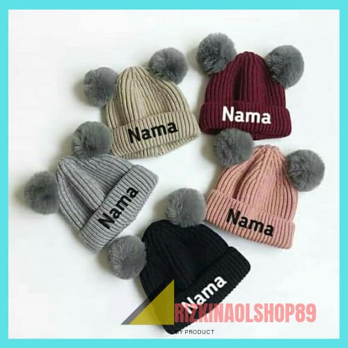 KUPLUK BAYI POMPOM bisa pake bordir nama/Kupluk Pompom Anak Bayi Cewek Cowok Polos / Bordir Nama Suk