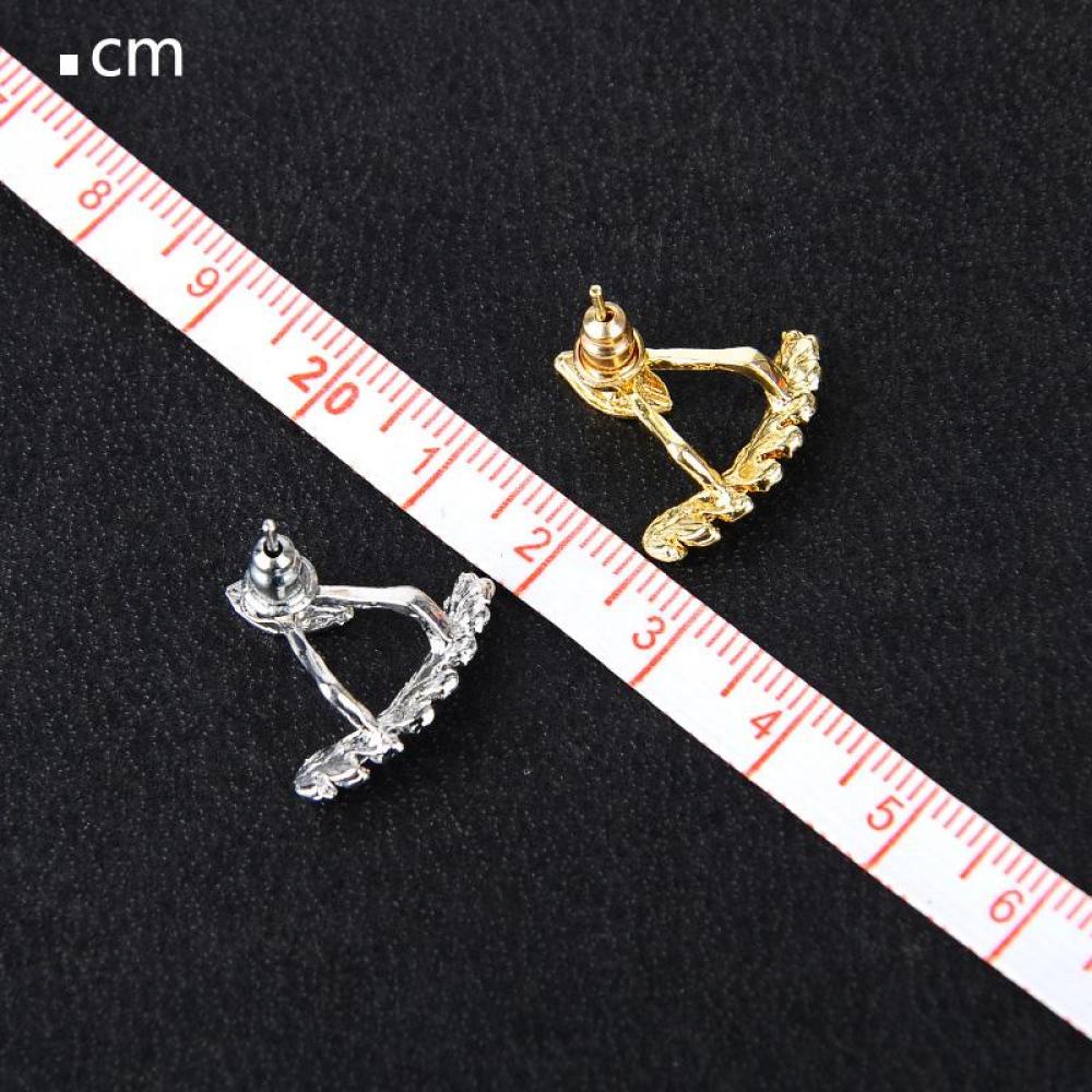 Timekey 1 Pasang Anting Tusuk Desain Daun Depan &amp; Belakang Warna Gold / Silver Untuk Wanita A6K6