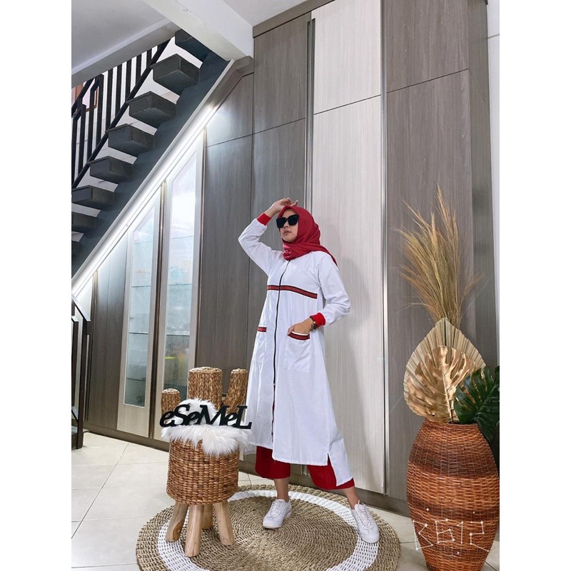 Tunik / outer putih stripe merah by esemel