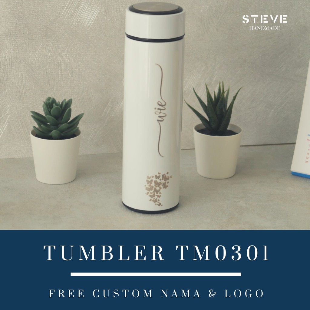 Botol minum stainless termos vacuum tumbler travel TM0301 White Custom Tahan Air Panas dan Dingin