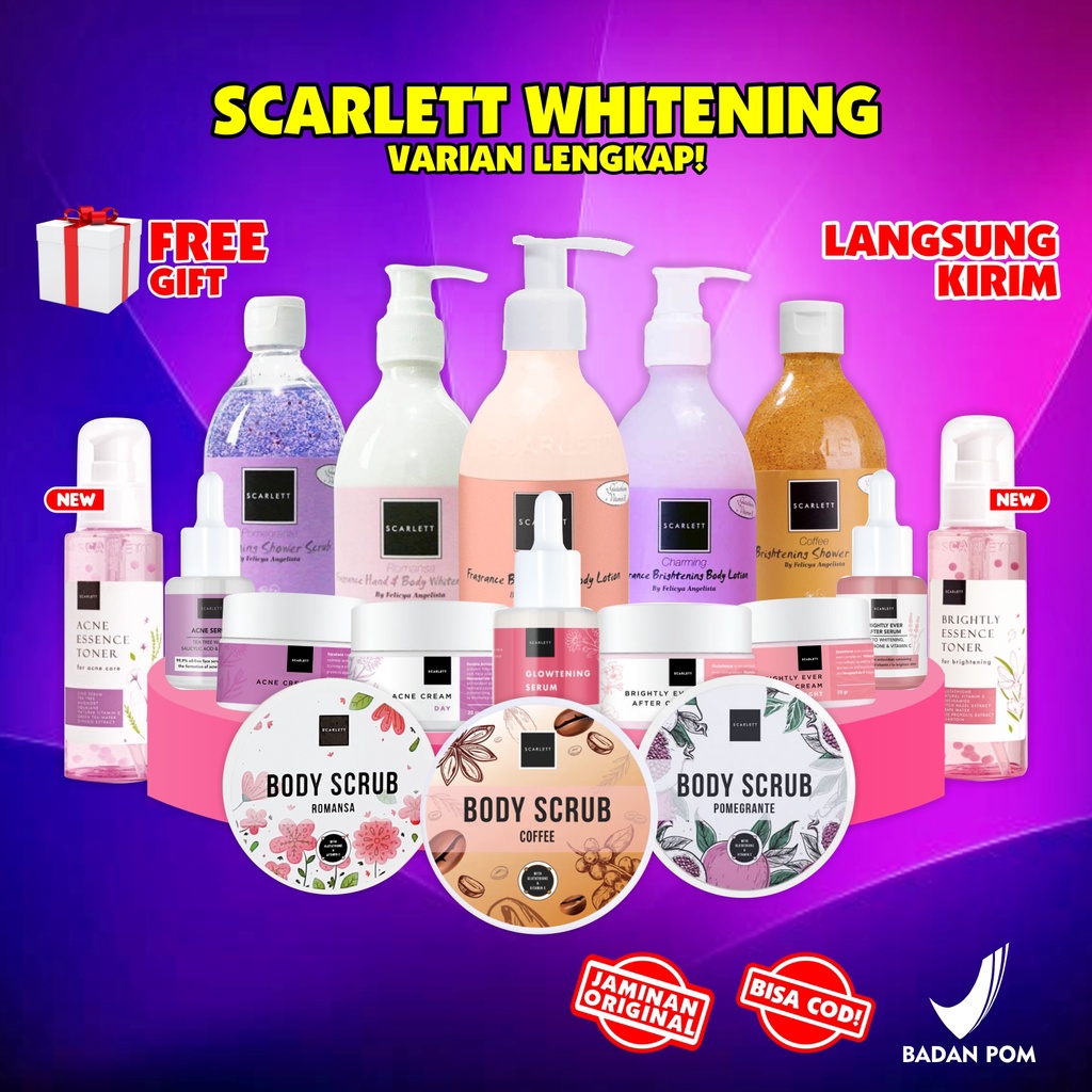 Scarlett Whitening SALE+COD Paket Lengkap Scarlet Serum Acne Cream Hand
Body Lotion Scrub Coffee Toner Jolly BPOM Resmi