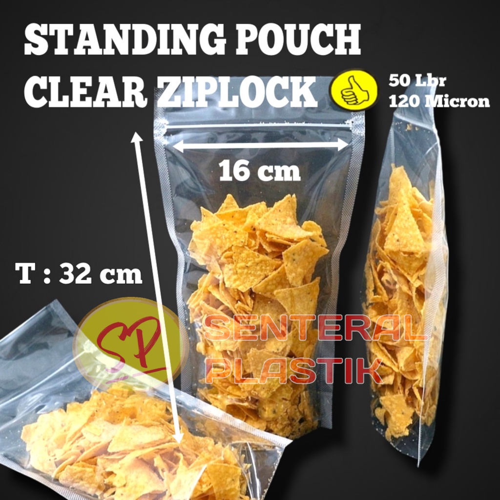 Standing Pouch Ukuran 16 x 32 / Plastik STP / Standing Pouch Bening Ziplock