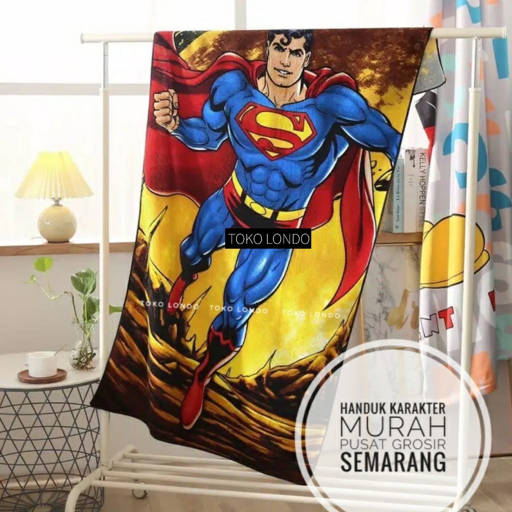 Handuk Karakter anak uk70x140cm ANNA PREMIUM Fro-zen Drae-mon Miki Tho-mas Poni Stit-ch Super-man MURAH-Suuper-man