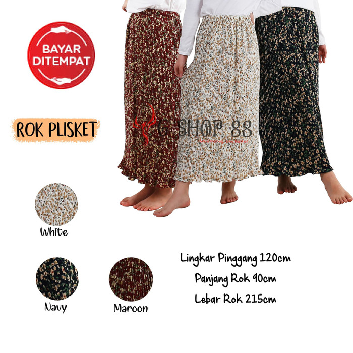 ROK PLISKET MOTIF / PRISKET PANJANG / ROK WANITA / FLARE SKIRT - NAVY PENDEK