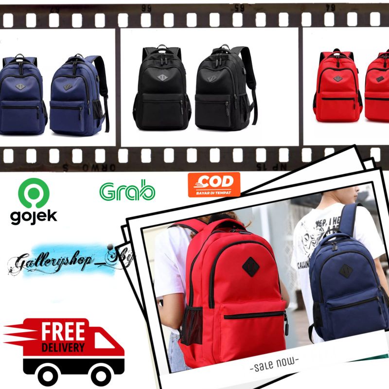 BACKPACK KEREN TAS RANSEL HITAM MERAH NAVY SEKOLAH KERJA KULIAH LAPTOP PRIA WANITA CEWEK COWOK KAMPUS OLAHRAGA TRAVELING MURAH