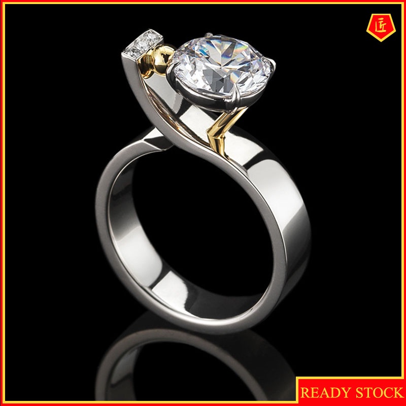 [Ready Stock]18K Gold Color Separation Diamond Ring Elegant Special-Interest Design