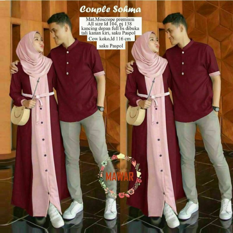 GAMIS COUPLE PASANGAN MUSLIM KEKINIAN / GAMIS COUPLE LEBARAN TEERBARU / DRESS MUSLIM KEMEJA COUPLE