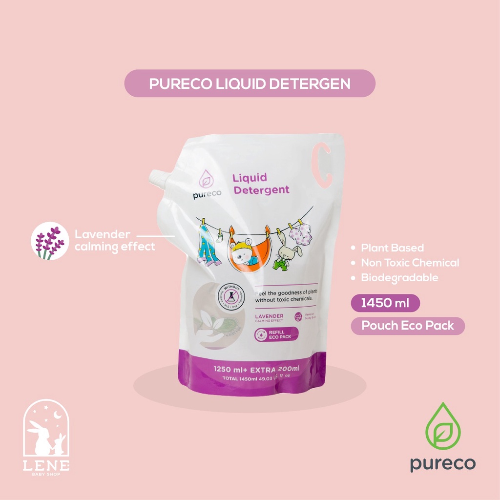 Pureco Liquid Detergent Lavender Pouch Eco Pack 1450ml Refill