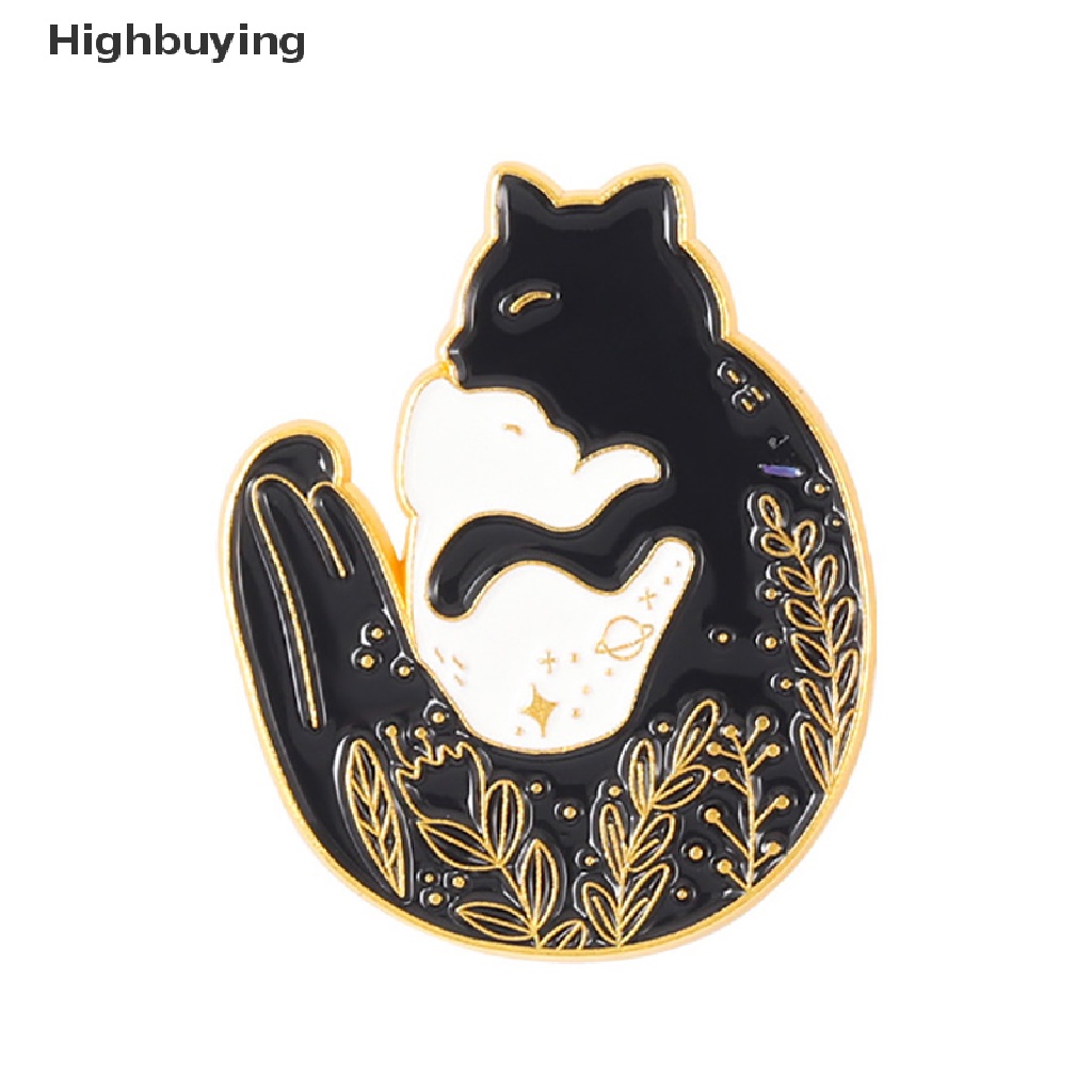 Hbid Bros Pin Enamel Desain Kucing / Rusa / Koi Keberuntungan Warna Hitam Gaya Punk