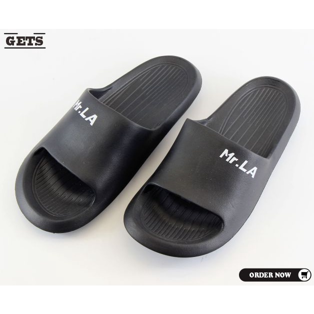 sandal pria slip on sandal slide cowok warna hitam