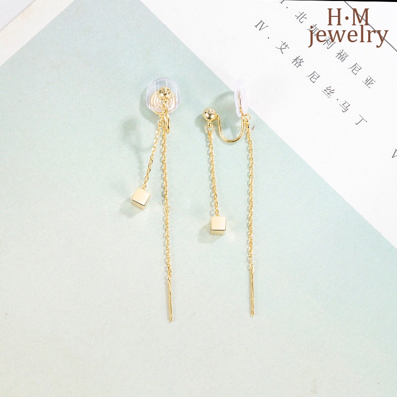 Anting Gantung Panjang Kait Motif Geometri Aksen Rumbai + Hollow Untuk Perhiasan Wanita