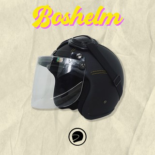 Helm Retro Bogo Google Lek Ono Hitam Kaca Bogo Datar