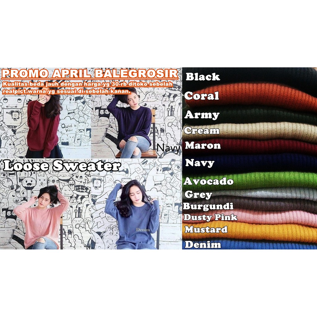 Balegrosir Atasan Rajut - Boxy Abg Sweater Loose Sweater Premium