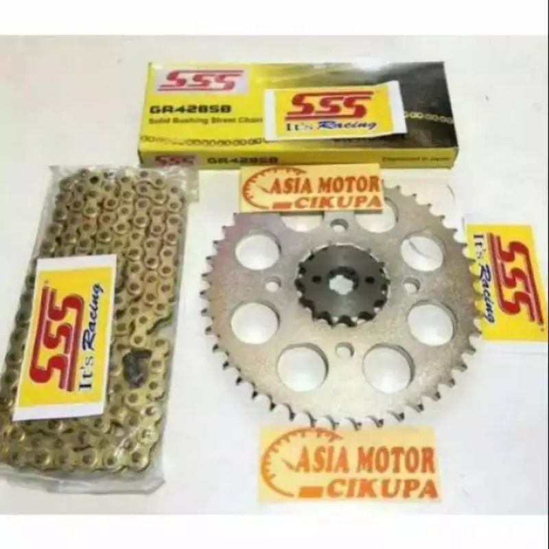 Gear Set SSS 428 Vixion Old /New Vixion /MX King 150 & Rantai SSS tipe SB Gold SSS Thailand
