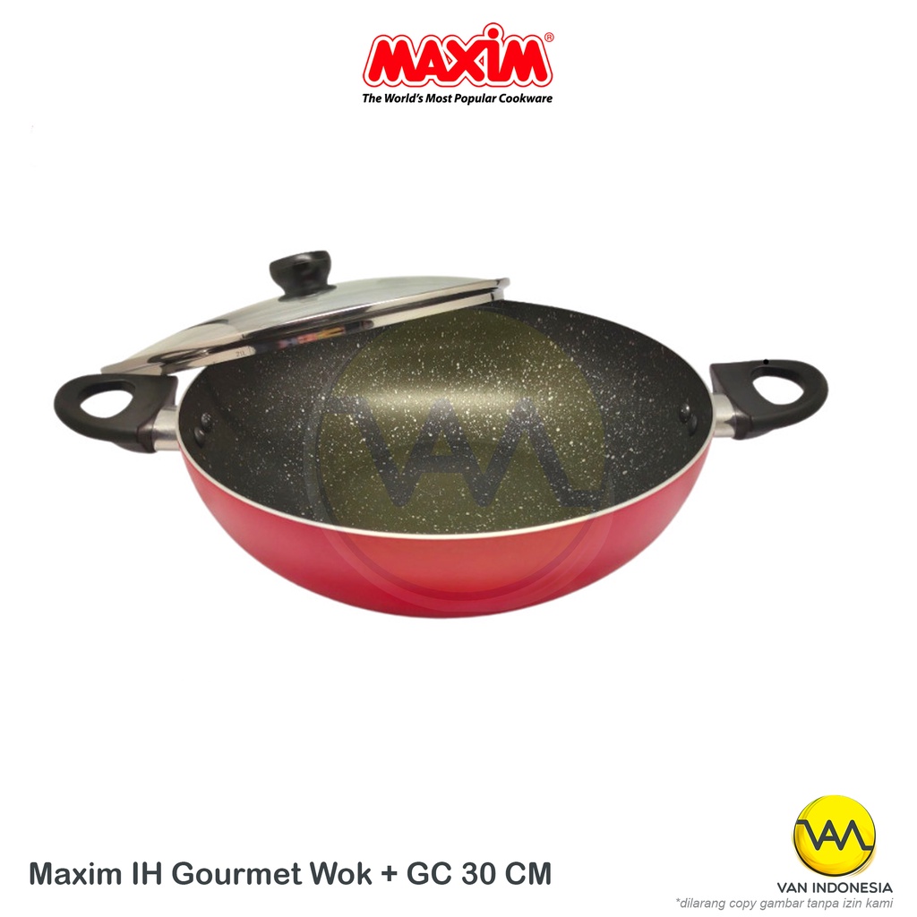 Wok Pan IH Gourmet Wajan + GC 30 cm untuk kompor Induksi Listrik Maxim
