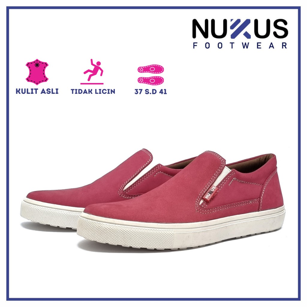 Nukus Sepatu Wanita Kasual Slip On Kulit Sapi Asli Pink - NKS W