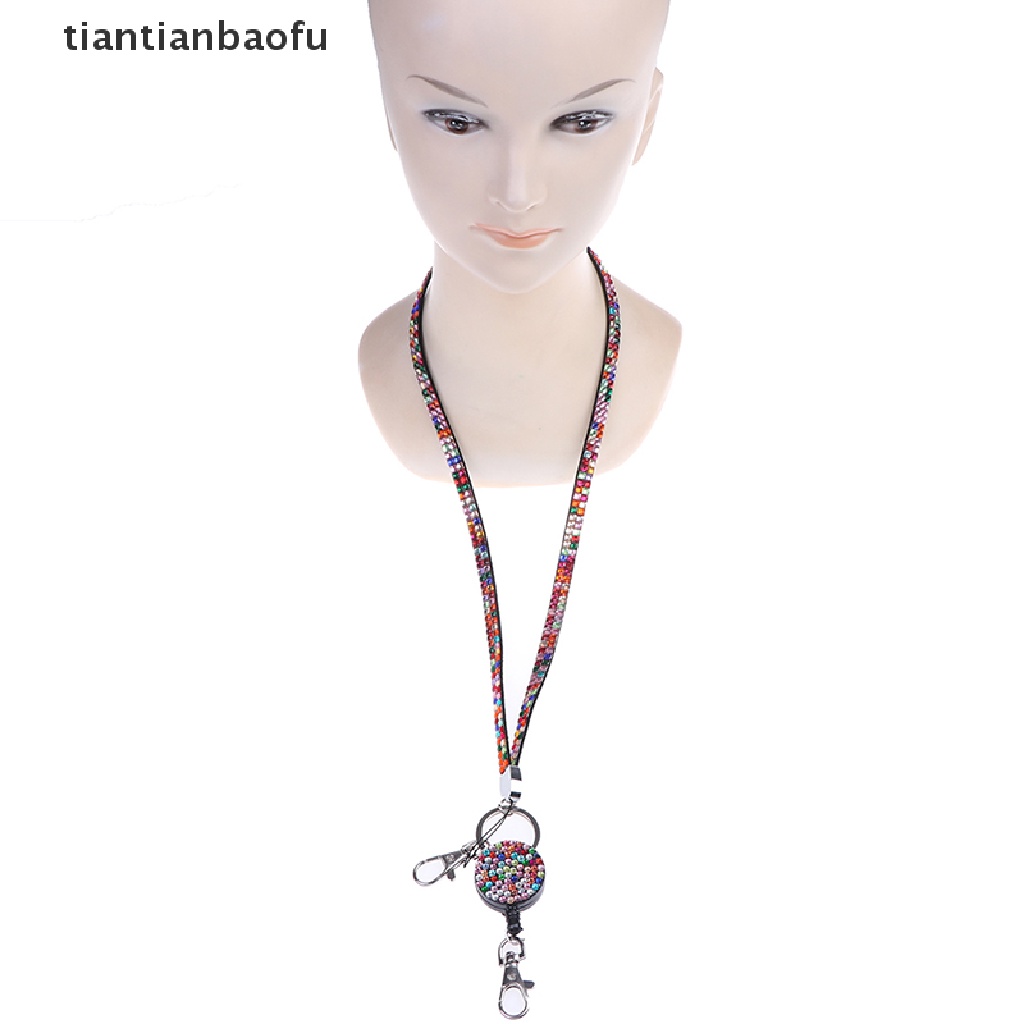 [tiantianbaofu] Neck lanyard retractable badge reel crystal rhinestone phone key hang rope Boutique