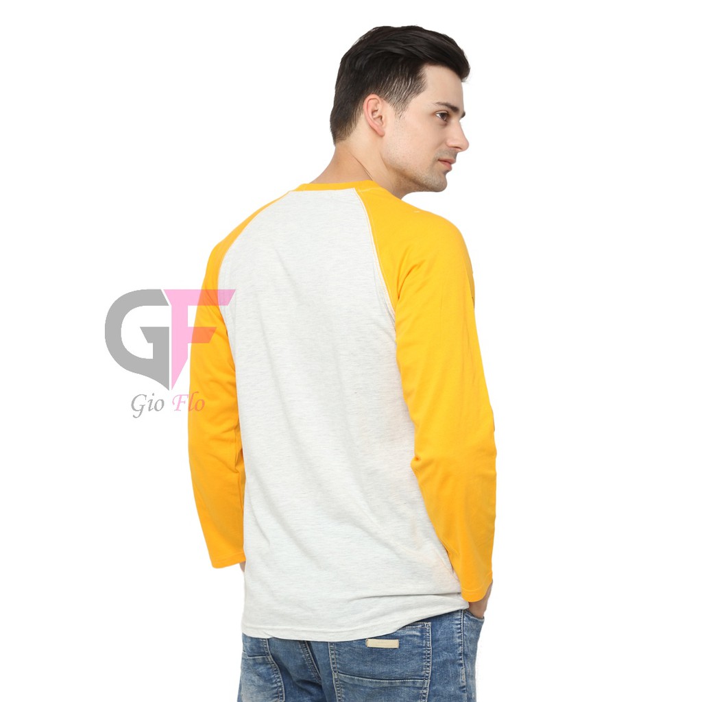 GIOFLO Baju Kombinasi 2 Warna T-Shirt O-Neck Panjang Putih Misty Kuning / PLS 93