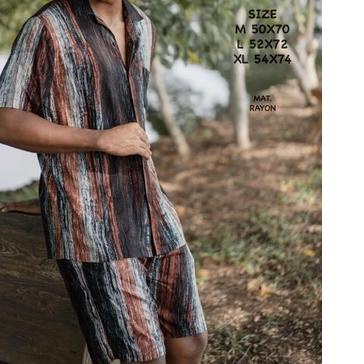 ◊ Setelan Piyama Pria | Freypv 8074 Reguler Fit Short Set M-XL Kemeja Set A ✼