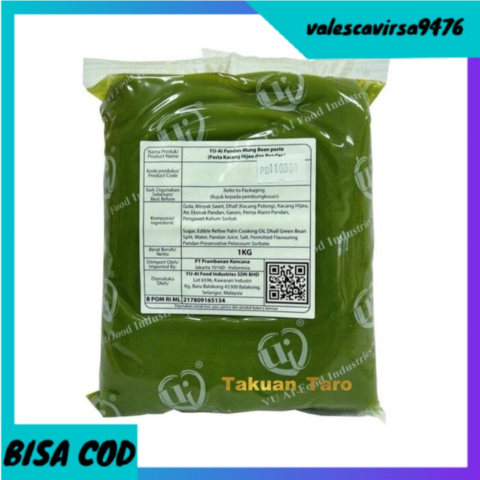 

⭐BISA COD⭐ Yu-ai Pandan Mung bean paste 1kg / Pandan Filling 1 kg