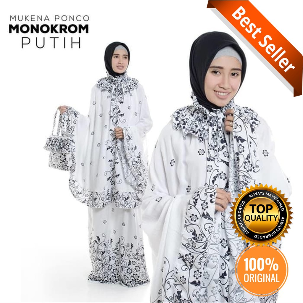 Mukena Tanpa Bagian Kepala Ponco Monokrom Bahan Rayon 