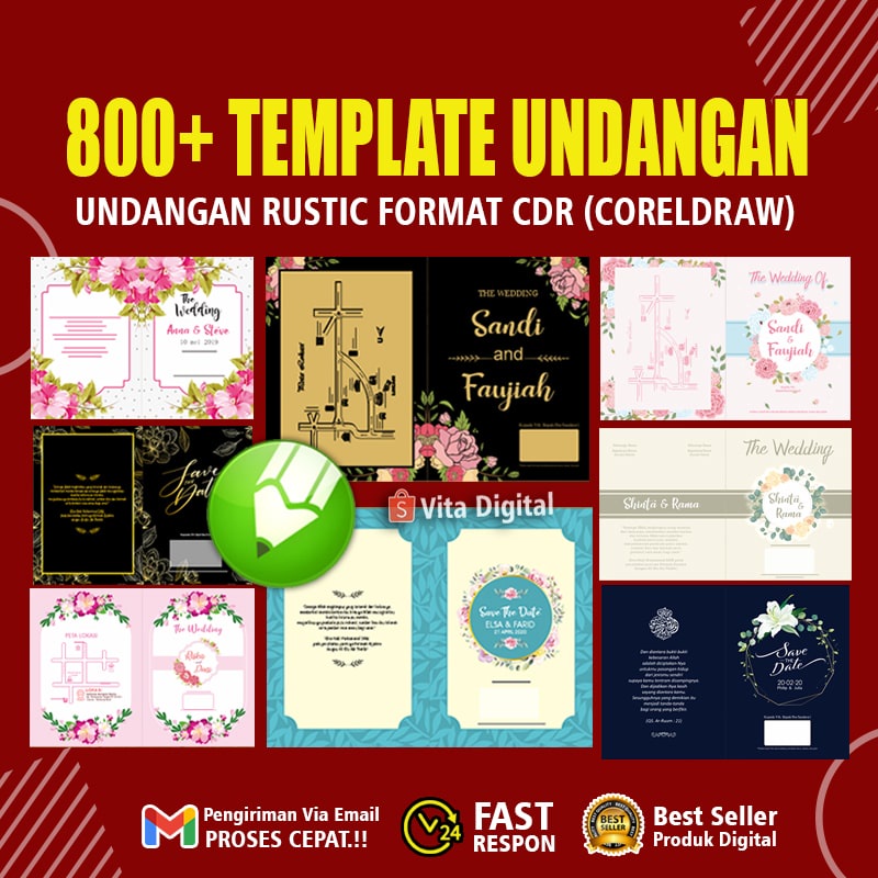 800+ Template Undangan Pernikahan Kekinian Aesthetic Rustic Format CDR