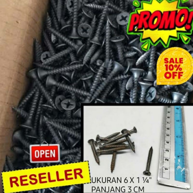 Skrup Sekrup Gypsum Ukuran 1 1/4 inch (3 cm) / Drywall Screw / Baut Gipsum Hitam per ktoak-1