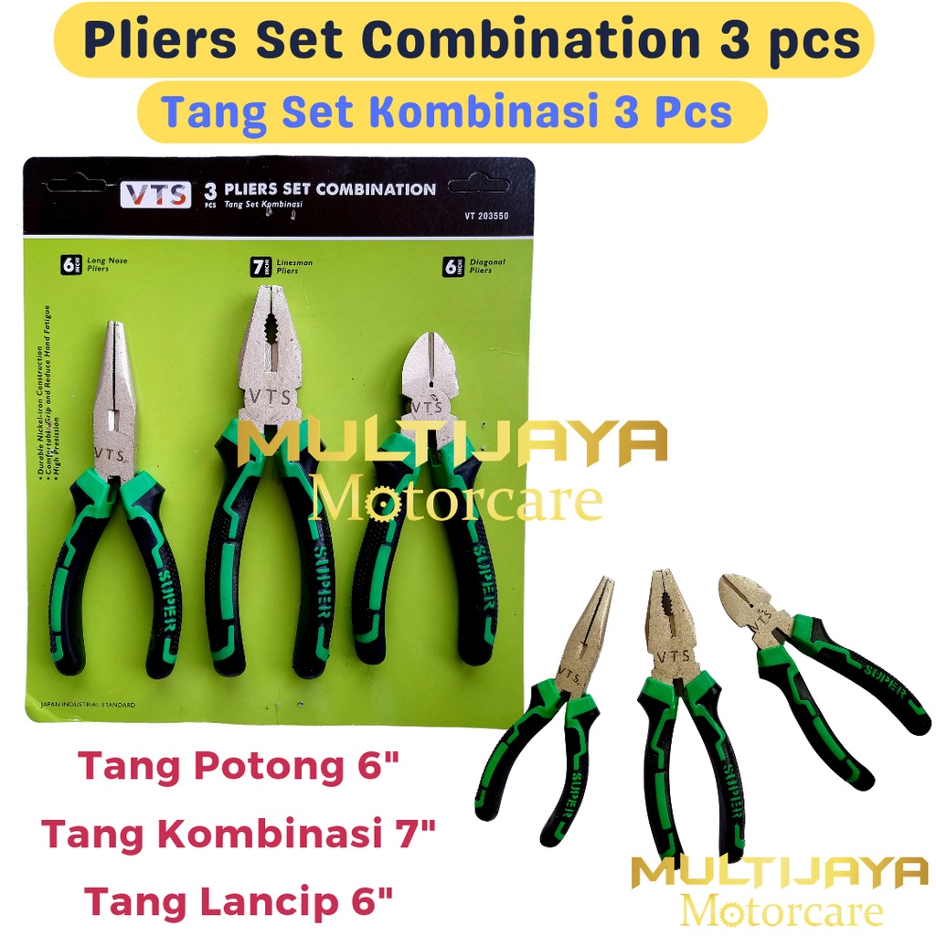 VTS Tang Set 3 pcs Tang Kombinasi 7&quot; Tang Potong 6&quot; Tang Lancip 6&quot; Pliers Set Combination