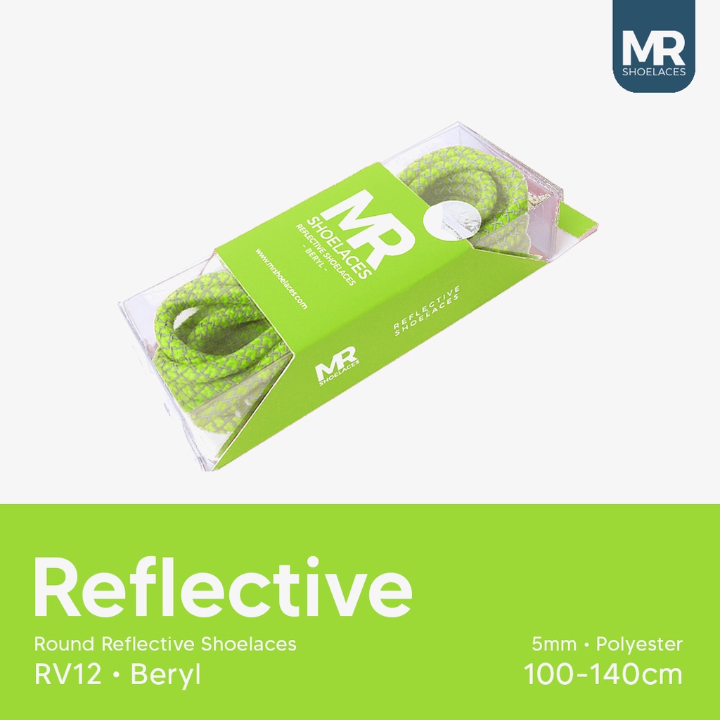 MR Shoelaces RV120 Tali Sepatu Reflektif (Reflective) 5-6mm Bulat Round Panjang 120cm (Menyala) - Premium Shoelace