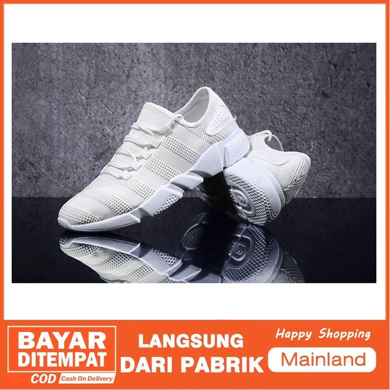 Mainland Sepatu Sneakers Pria Kasuak Sport Outdoor Lari Running Shoes Warna Putih CC01-A