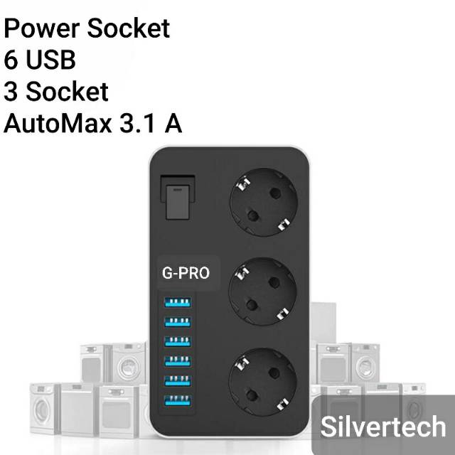 Power Socket 6 USB dan 3 Socket