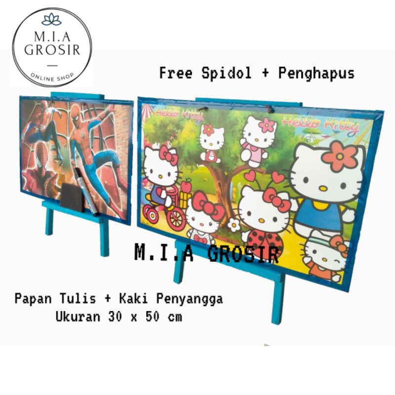 

Papan Tulis Anak / Whiteboard Anak Ukuran 30x50 cm 1 SET Lengkap Dengan Penyangga Kayu