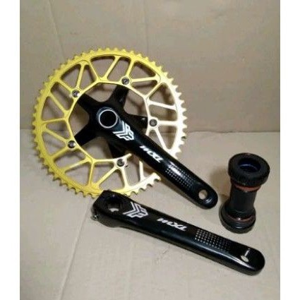 Sepeda lipat Crankset Crank Single 56t HT2 hollowtech 2 bearing warna Gold
