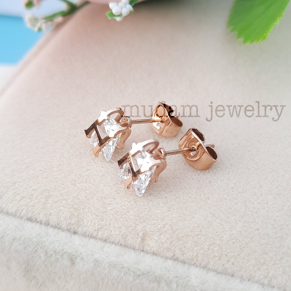 Anting Tutanuim Huruf H Diamond Tersedia Warna Rose Gold dan Gold