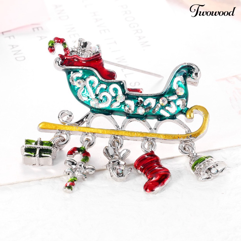 Twowood Christmas Gift Car Shape Brooch Pin Rhinestone Alloy Crutch Socks Bell Pendant Enamel Pin Friends Gift